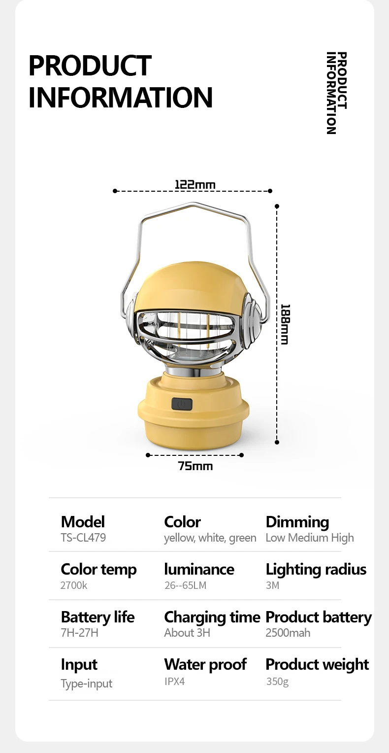 2024 New Design Light Hiking Garden Yard Camping Type-C Rechargeable Led Cute Mini Camping Lantern factory