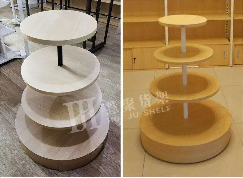 Meicheng 4-Layer Wooden Product Display Stand Round Promotion Stand For Retail Store