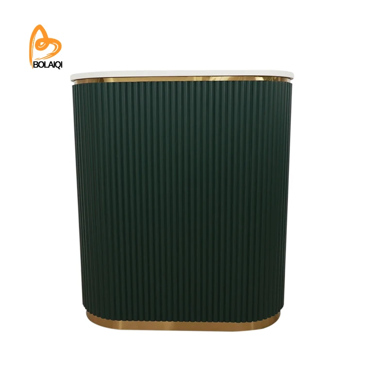 BOLAIQI Luxury Small Front Desk Green White Modern Spa Reception Desk Counter for Beauty Salon