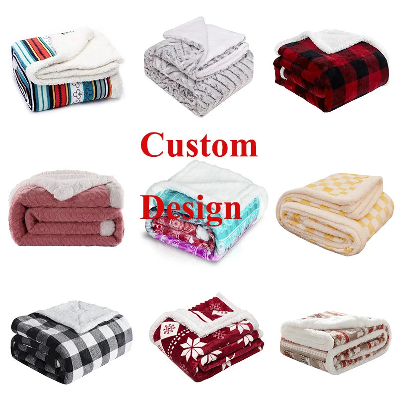 China Factory Double Layer Custom Logo Color Flannel Sherpa Fleece Throw Blanket Reversible Cozy Soft 2 Ply Blankets for Winter