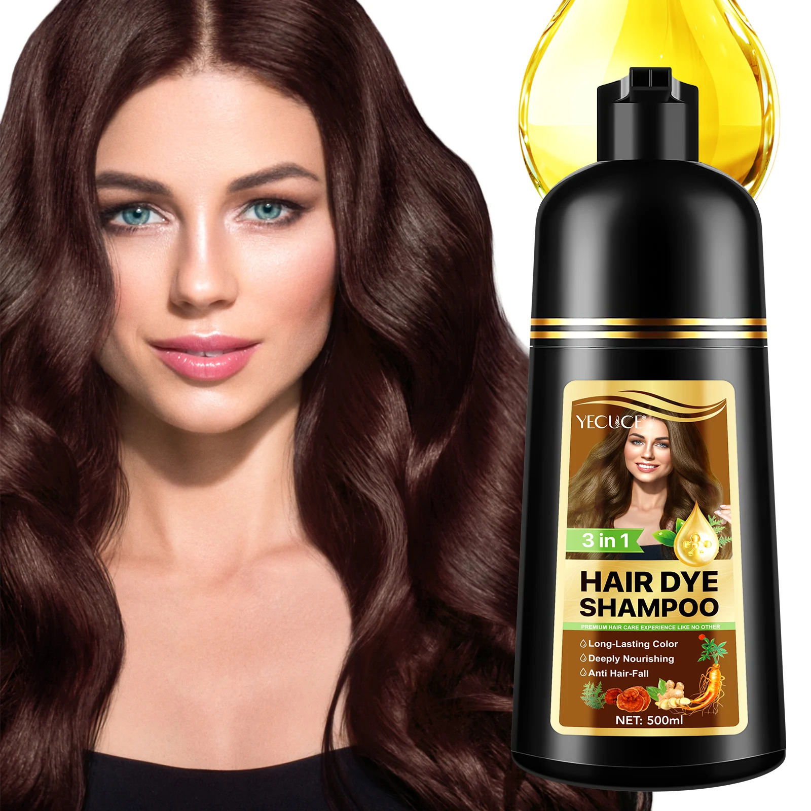 YUSEEK Cream Shampoo Dark Brown 350g×2 Dark Brown Hair Dye Shampoo 