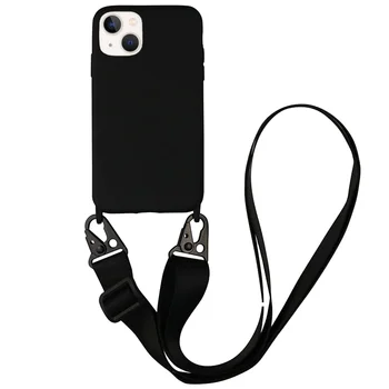 New Custom Liquid Silicone Mobile Phone Cases for iPhone 16 15 14 Pro Max Neck Sling Strap Cover for iPhone 13 12 11