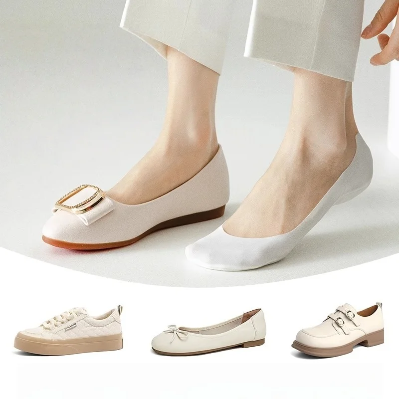 Wholesale Non Slip Seamless No Show Socks Cushion Sole Sweat Absorbent Low Cut Invisible Boat Socks for Women Flats Loafers