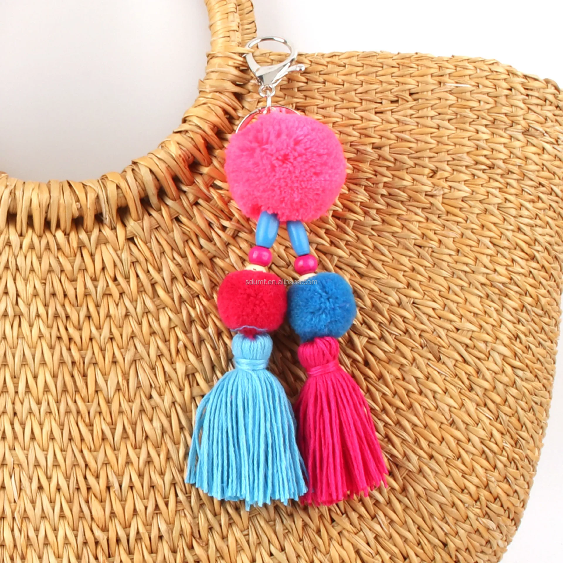 Multi Color Tassel Bag Key Ring Charm Pom Pom Purse Charm Handbag Charm
