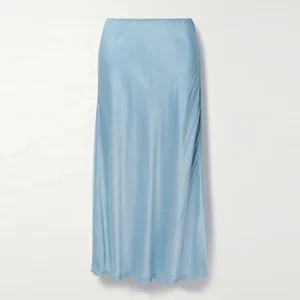 Clothing Manufacturer Custom Spring Summer Blue High Waist Embroidery Elegant Casual Women Midi Skirt