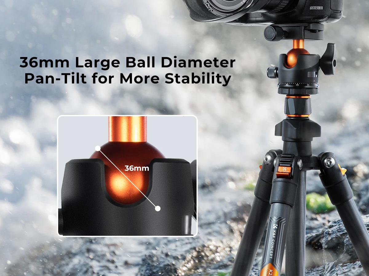 K&F CONCEPT 63" Carbon Fiber Camera Tripods,Compact Tripod With Detachable Monopod, Metal Ball Head 22lbs Load Capacity With Quick Release Plate For SLR DSLR Digital Camera/Camcorder - View #2