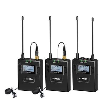 Comica CVM-WM300A UHF 96 Channel Professional Lapel Microphone Dual Wireless Lavalier Microphone System for Youtube Interview