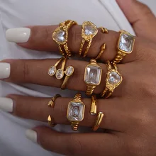 Vintage Colorful Trendy Gold Plated Ring Wedding Pearl Eternity Band Ring 18K Gold Plated Stainless Steel Jewelry