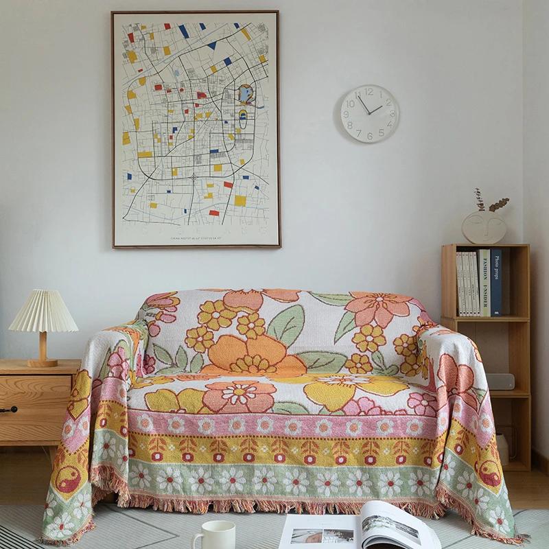 Professional Manufacture Jacquard Woven Throw Blanket Custom Orange