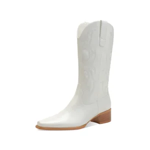Women's Western Cowgirl Boots with Embroidery Square Toe High Heel-Autumn/Winter/Summer Comfort Mid-Calf Cowboy Boots