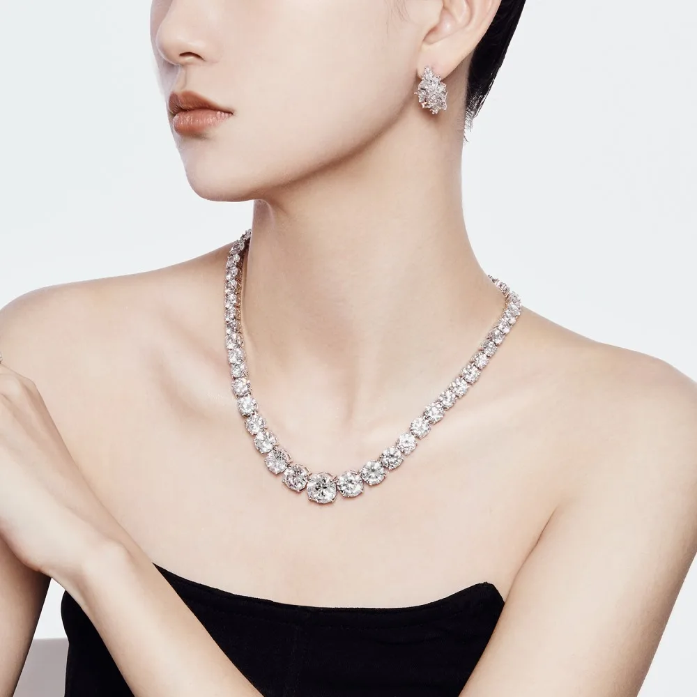 KAKODIY Fine Jewelry 925 Sterling Silver Necklace Luxury Cubic Zirconia Baguette Cubic Zirconia Cuban Tennis Chain Jewelry detail 1