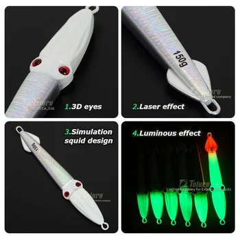 Luminous Laser Squid Jig 100g 150g Lead Artificial Hard Bait Without Hooks for Sea & Boat Fishing Slow Jigging Lure – Metal Jig – view 4