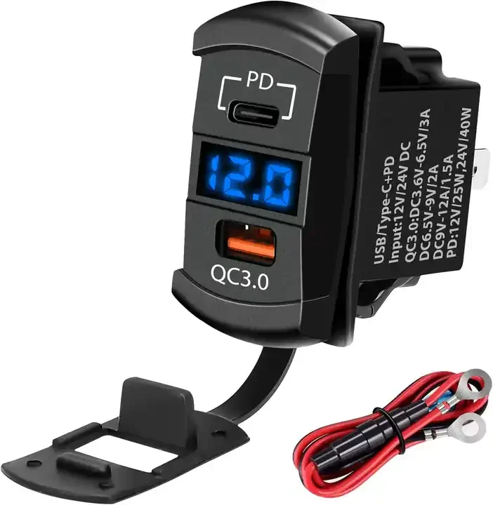 Chargeur Allume-Cigare Double USB QC3.0 Avec Voltmètre - 120W Max - Pour Voiture, Camping-car, Bateau 12V/24V