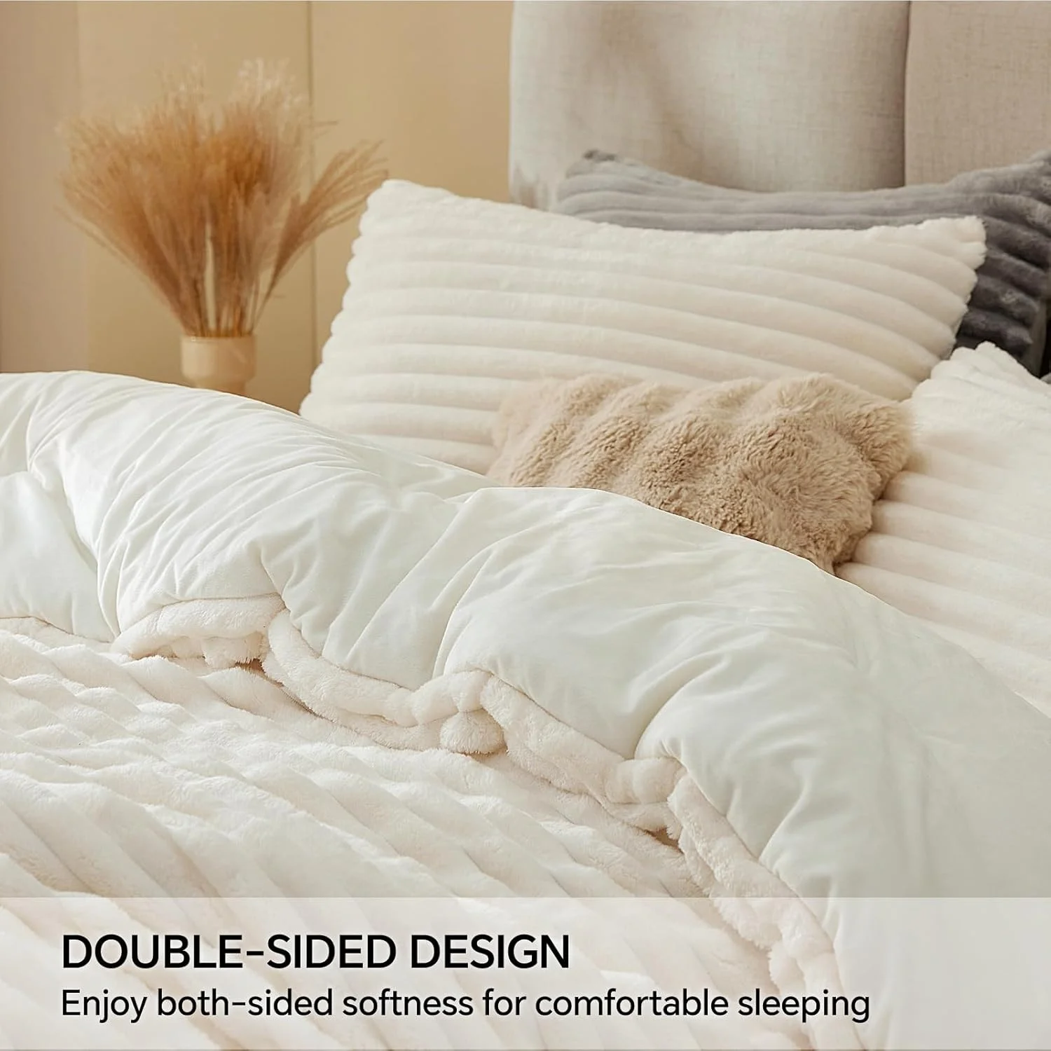 Super Soft Warm Fluffy Cream White Fleece Queen Comforter Bedding Set with 2 Pillowcases factory
