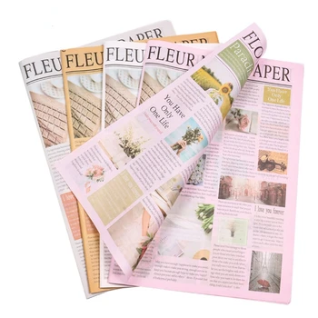 Hot sale Vintage Colorful Newspaper Flower Packing Paper in korea Bouquet Simple Printing Floral Gift Wrapping Paper
