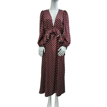 Careful Selection New Design Polka Dot dress   Breathable V-Neck Long Dress Elegant Women's Dresses