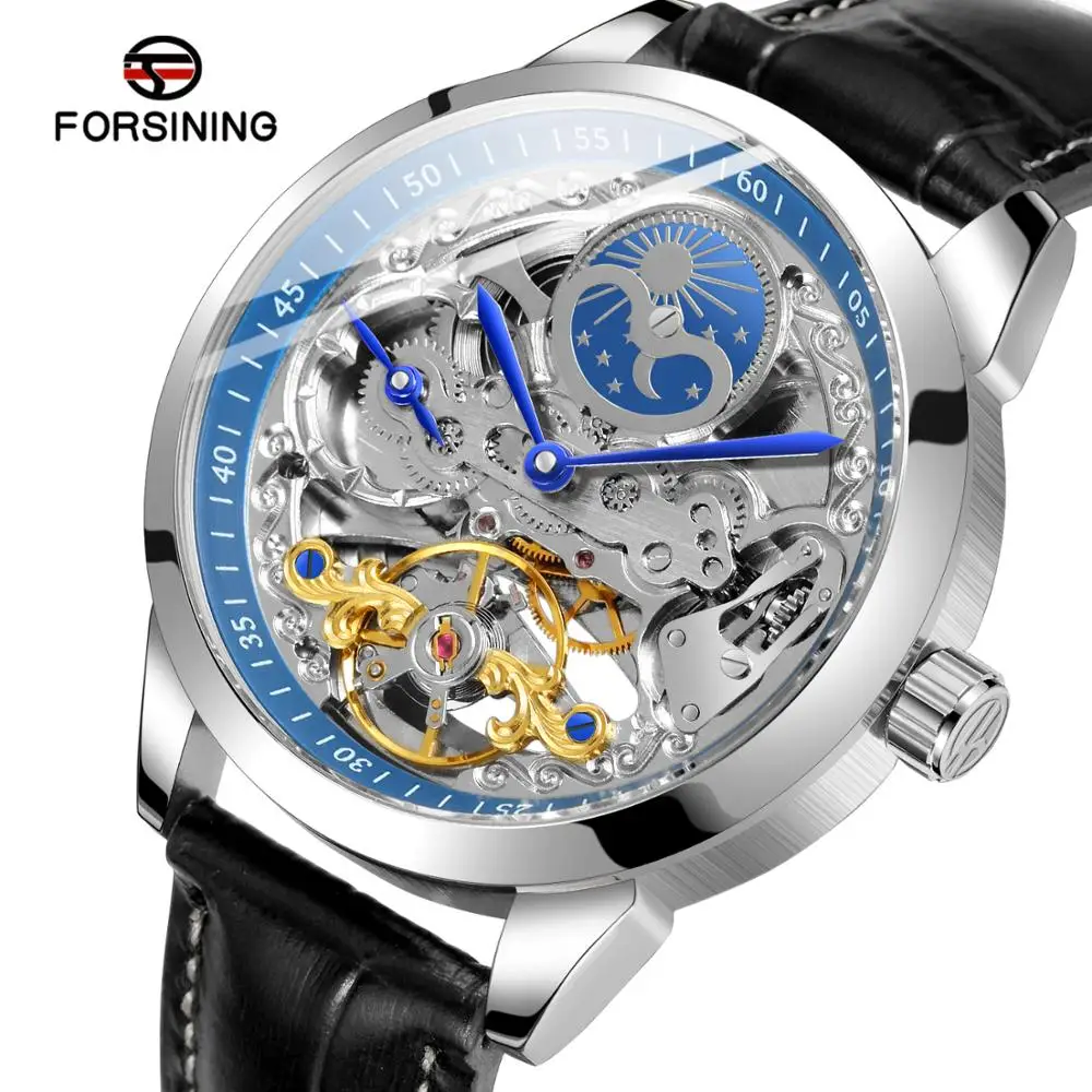 FORSINING Men's Automatic Mechanical Fashion Causel Leather Band Skeleton  Self Winding Batteryless Watch : Amazon.in: Fashion