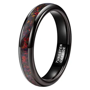 Coolstyle Jewelry 4mm Men Women Trendy Engagement Wedding Band Opal Inlay Black Plated Domed Polished Tungsten Ring Comfort Fit