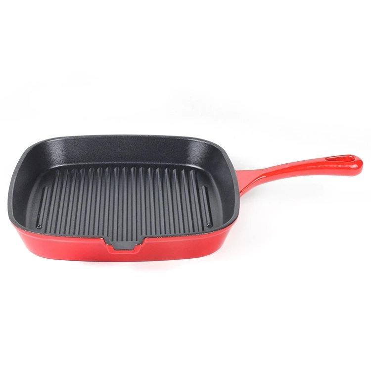Lfgb,Bsci Certified Cast Iron Enameled Cookware Red Color Square Grill