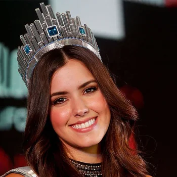 Hair Jewelry Crown Tiaras for Women Miss Universe Round Crown Crystal Beauty Queen Miss Universe Pageant Hair Jewelry - Tiara main image 3
