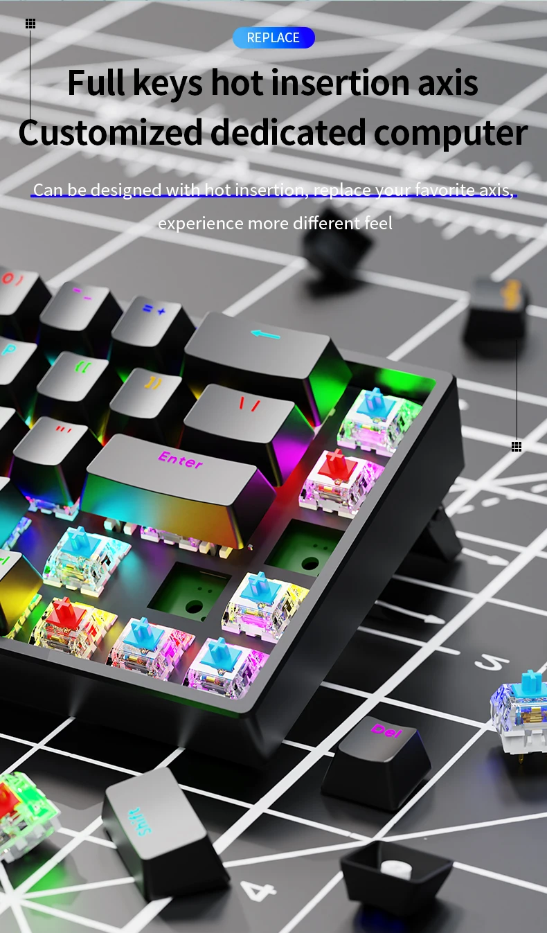 Ak68 Portable Gaming Keyboard - Hot-Swappable Wired & Wireless USB 68 ...