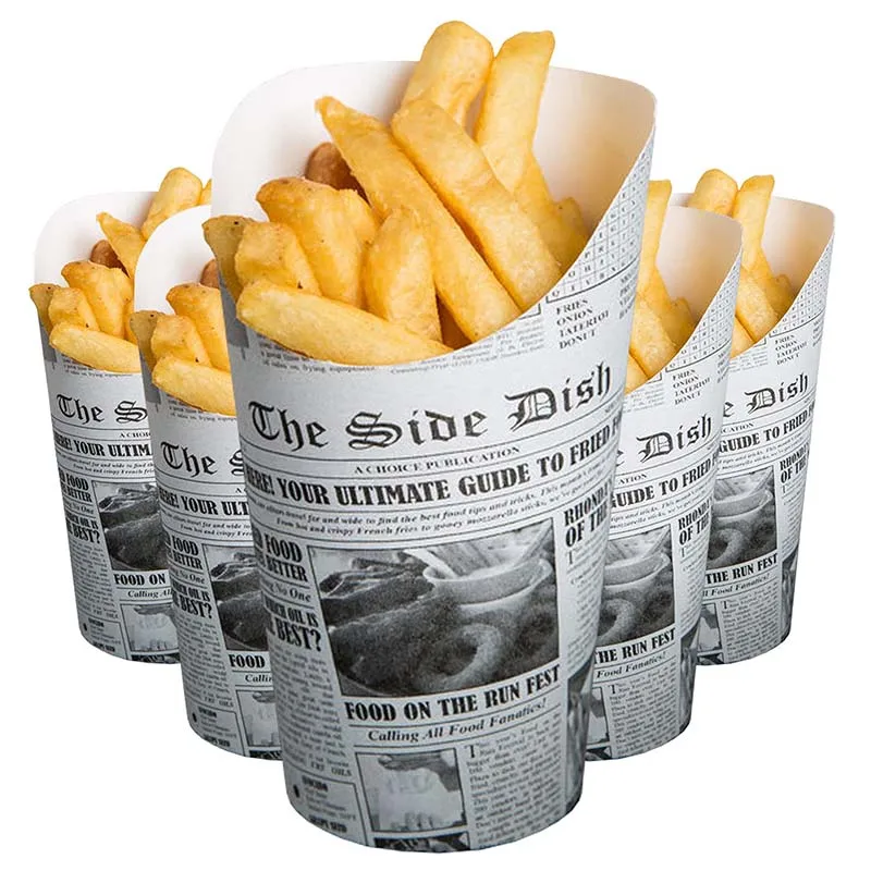 100PCS French Fry Box French Fries Holder Cardboard French Fry Cups Paper  Burger Container Snack Bags Clear Pattern Stand Packaging Fast food Takeout