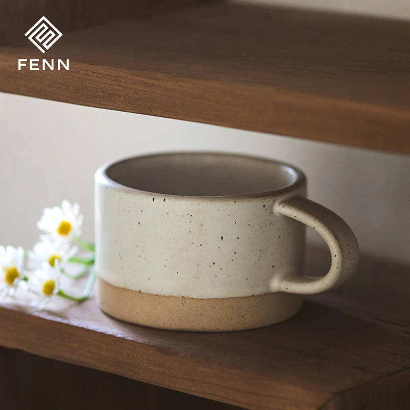 Vintage style matte beige clay mugs custom logo wholesale stoneware mug speckled seasome ceramic coffee mugs for gifts