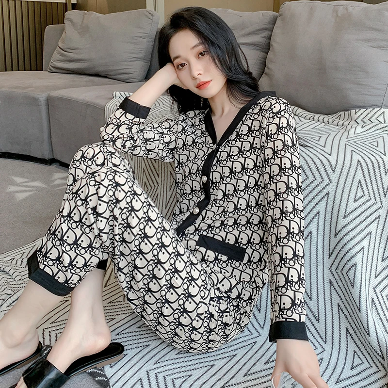 Wholesale Fall SleepWear Lady 2 Piece Nightwear Nighty Home Clothes Silk  Pyjama Designer Inspired Pajama Satin Night Suit For Women From  m.