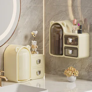 Modern Rotating Desktop Cosmetics Storage Box High-End Dust-Proof Plastic Storage Drawer Dressing Table