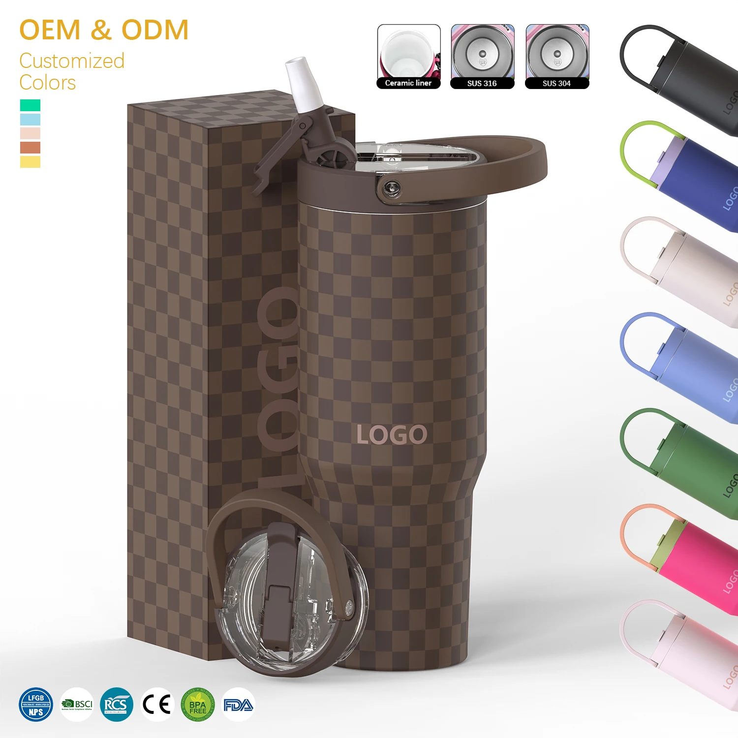 Custom logo Double Wall Vacuum Portable Handle Mug Stainless Steel 20oz 32oz 40oz Travel Tumbler With Lid for Hot and Cold Drink