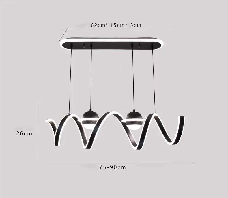 Low Ceilings Rectangle Pendant Light Modern Restaurant Hanging Lamps Kitchen Dining Wave Shape Minimalist Led Chandelier