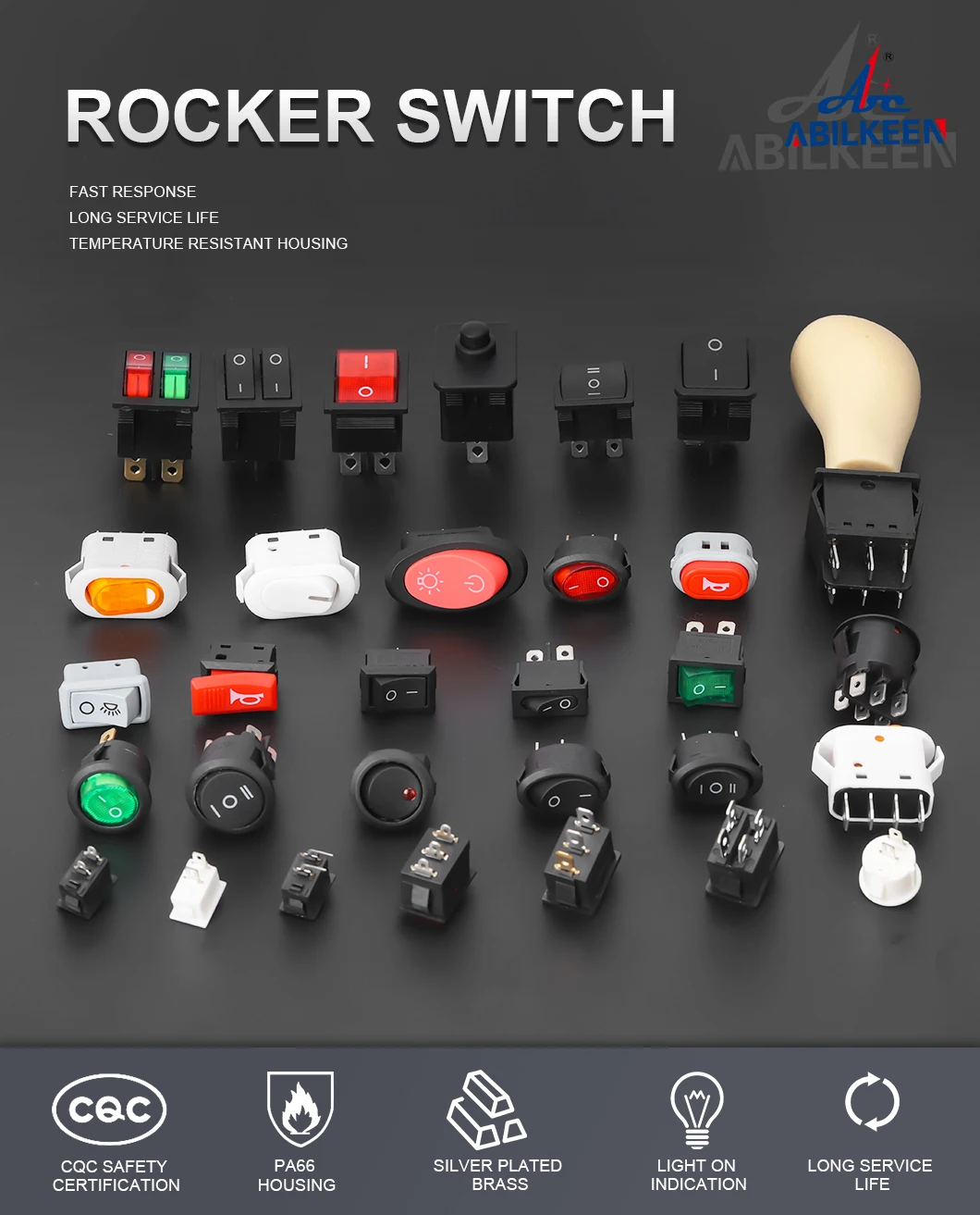KCD4-201/004B Silver Point Rocker Switch - 20A, 10000 Cycles
