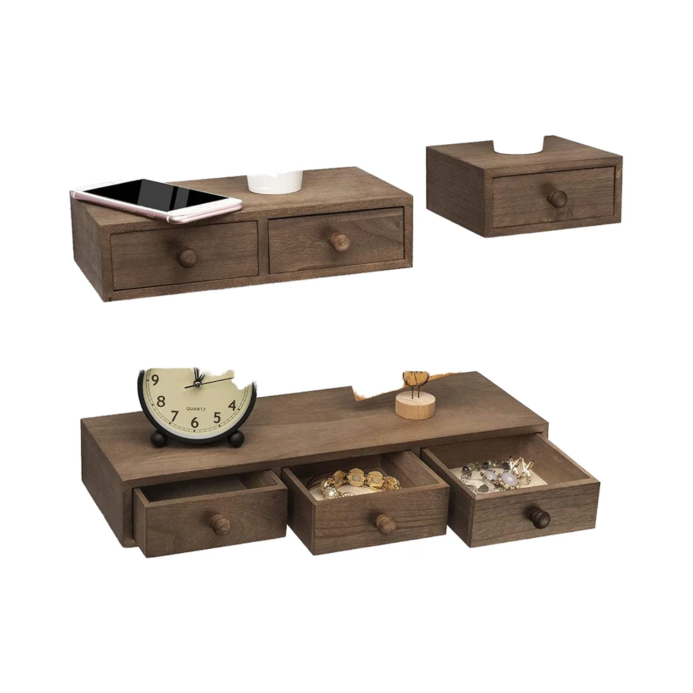 Modern Rustic Wooden Wall Shelf Drawer Multiuse Floating Shelves Apothecary Cabinet Desk Wall Storage for Tool Organization