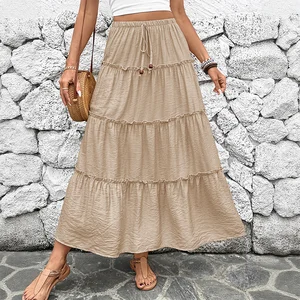 2026 Summer New Casual Elastic A-Line Umbrella Skirt European and American Style Women Long Skirt