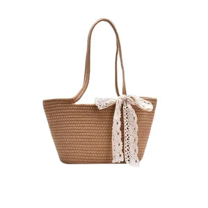 Factory Custom Beach Bag Vintage Ladies Straw Tote Handbags Fashion Large Capacity Shoulder Bags for Women