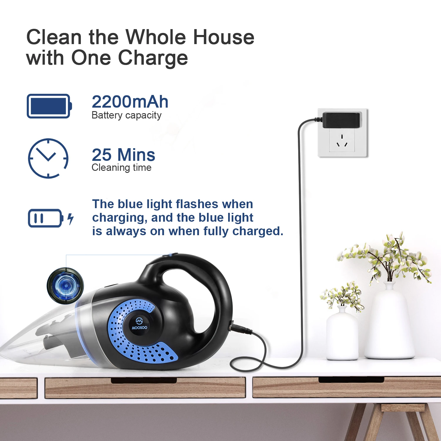 MOOSOO M4 Wet and Dry Rechargeable Handheld Vacuum Cleaner Mini Powerful Handheld Compact Vacuum Cleaner 2In1 Portable Car Vac