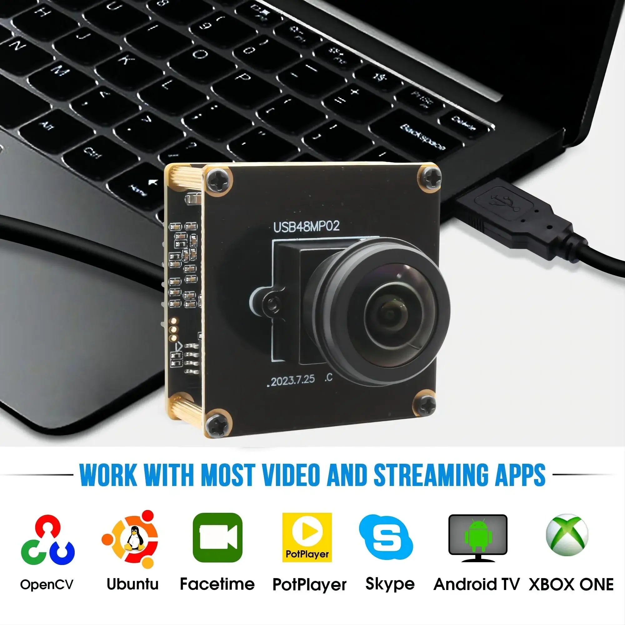 48MP Ultra HD Module Camera Fixed Focus 8000X6000 Wide Angle 185 Degrees  Fisheye Lens USB Camera for Video Recording