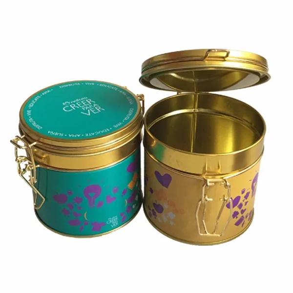 Luxury Cookie Biscuit Metal Tin Storage Clip Lid Candy Chocolate Tin  Container Tea Coffee Tin Can with Closure Clasp Lock