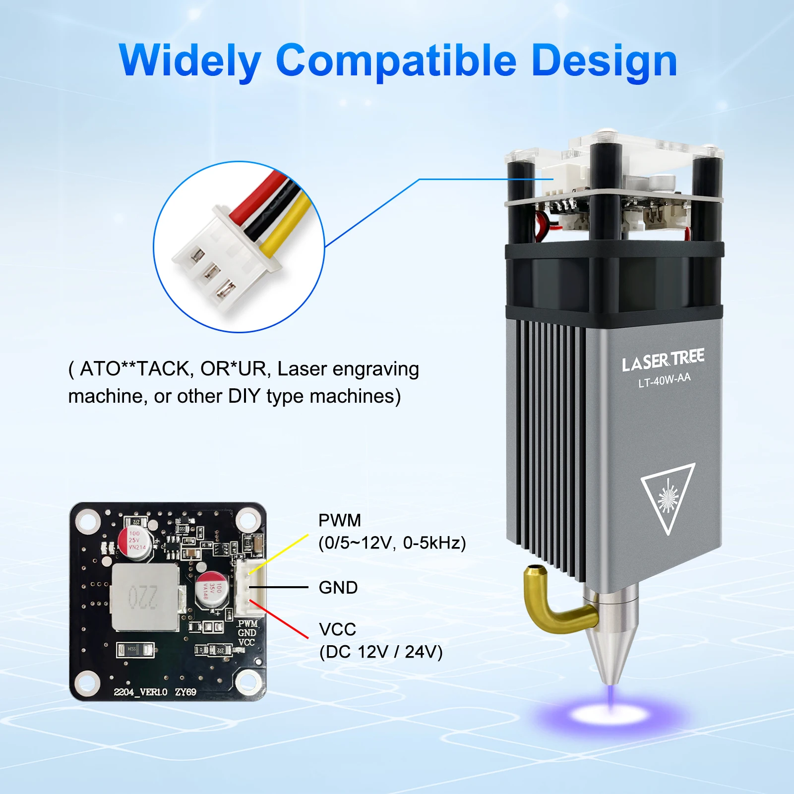 Laser Module for CNC Laser Engraving Cutting Machine Engraver Focus Adjustable