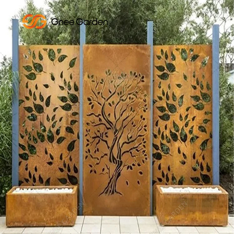 Modern Eco-Friendly Laser-Cut Corten Steel Wood Screen Panels Water ...