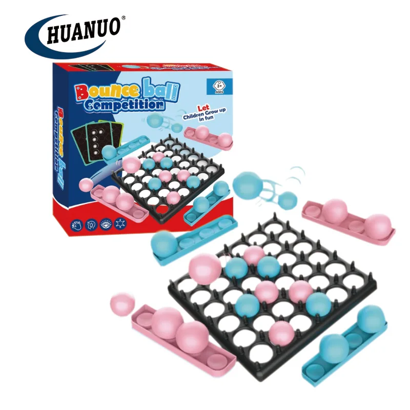 Jeu De Société Bouncing Ball – 4 De Suite – 12 Balles Jaunes + 12 Rouges – ABS – Dès 3 Ans