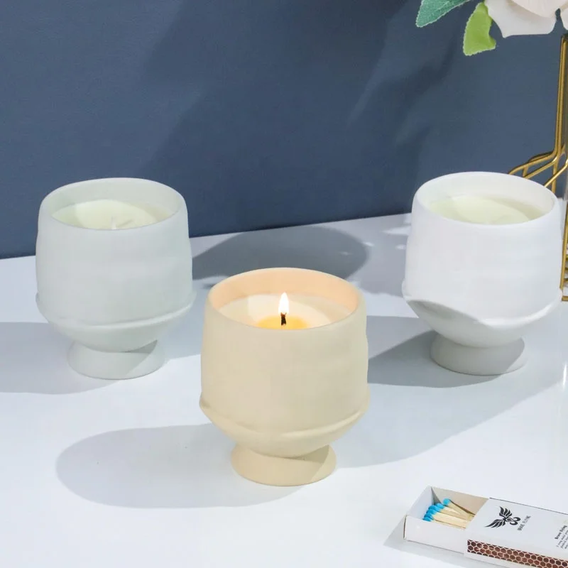 YBH New Product Custom Cute Matte Ceramic Candle Vessel Nordic Decor Luxury Empty Ceramic Candle Jar for Candles Making