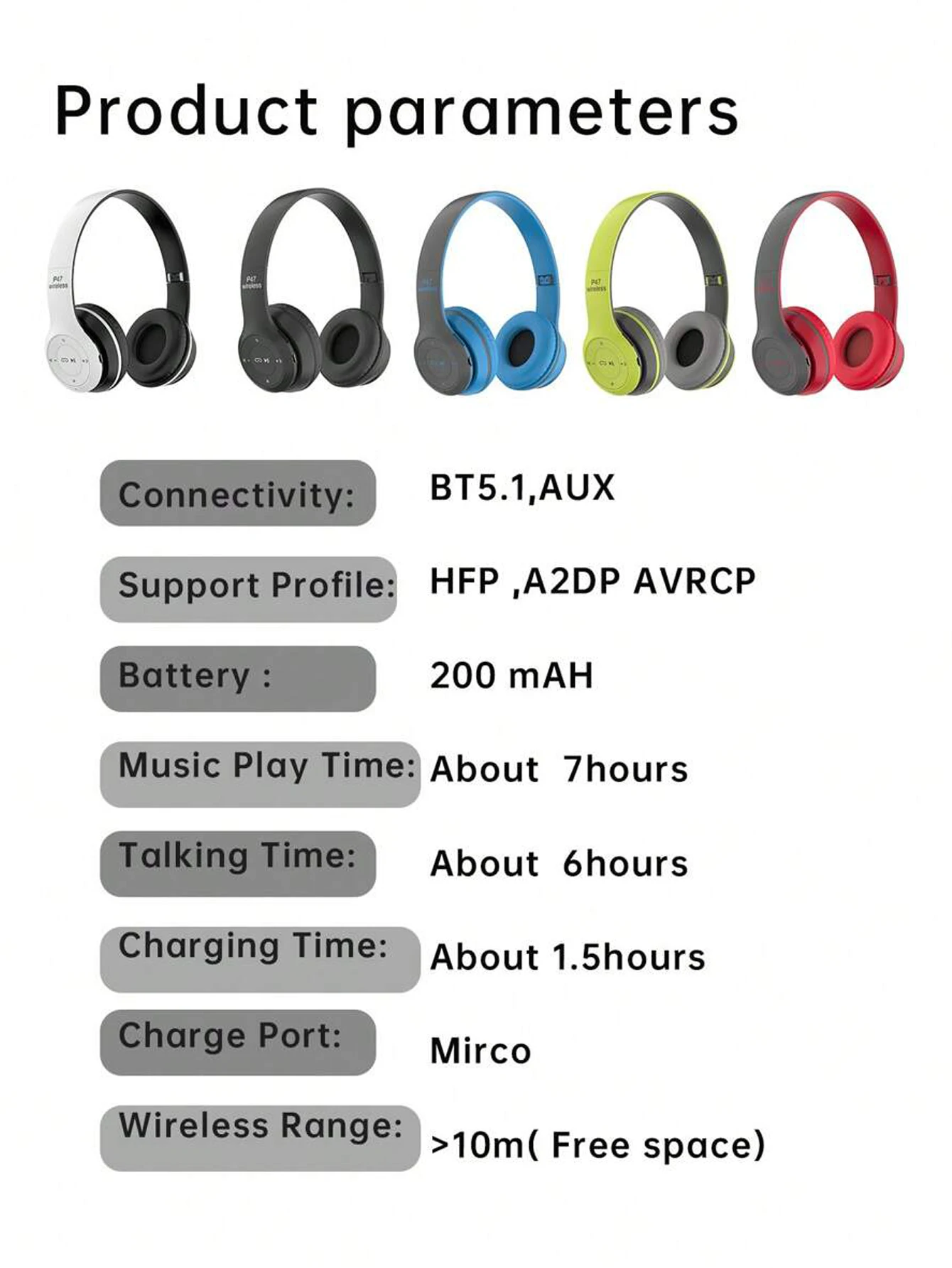P47 Wireless Bluetooth Headphone With Microphone Foldable Headsets Bass HiFi Sound Music Stereo Earphone For Smartphones TV Game