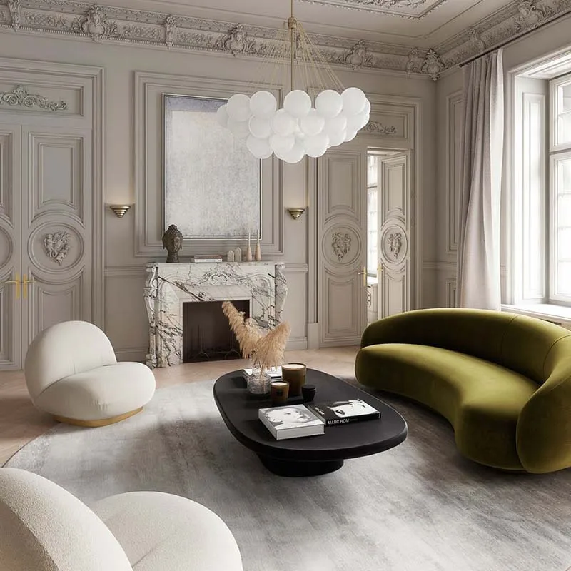 Divano moderno di lusso curvo a forma di mezzaluna per il soggiorno di casa