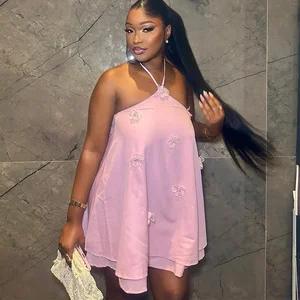 Women's 3D Embroidered Chiffon Mini Skirt Casual Print with Chiffon Lining Sexy Summer Dress Style