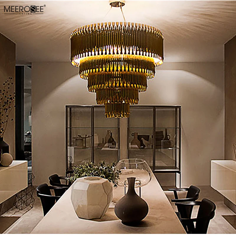 Meerosee chandelier modern Golden hanging lights lamp Aluminum fancy lights for home MD86764