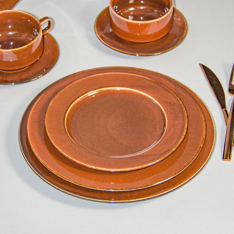 Vintage Reactive Glaze Agate Red Porcelain Crockery Set