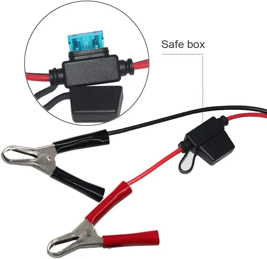 Hoembpn Clip per Batteria Auto a 12V Adattatore per Presa Accendisigari Cavo di Prolunga 18AWG con Clip a Coccodrillo, 12V / 24V Mini Accendisigari Presa Doppia Porta USB Caricabatteria da Auto