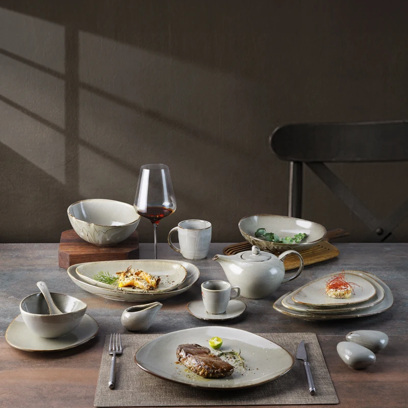 Japanese Style YAYU Irregular Porcelain Home Dinner Tableware Sets Glaze China Plates Bowls Set Ceramic Dinnerware