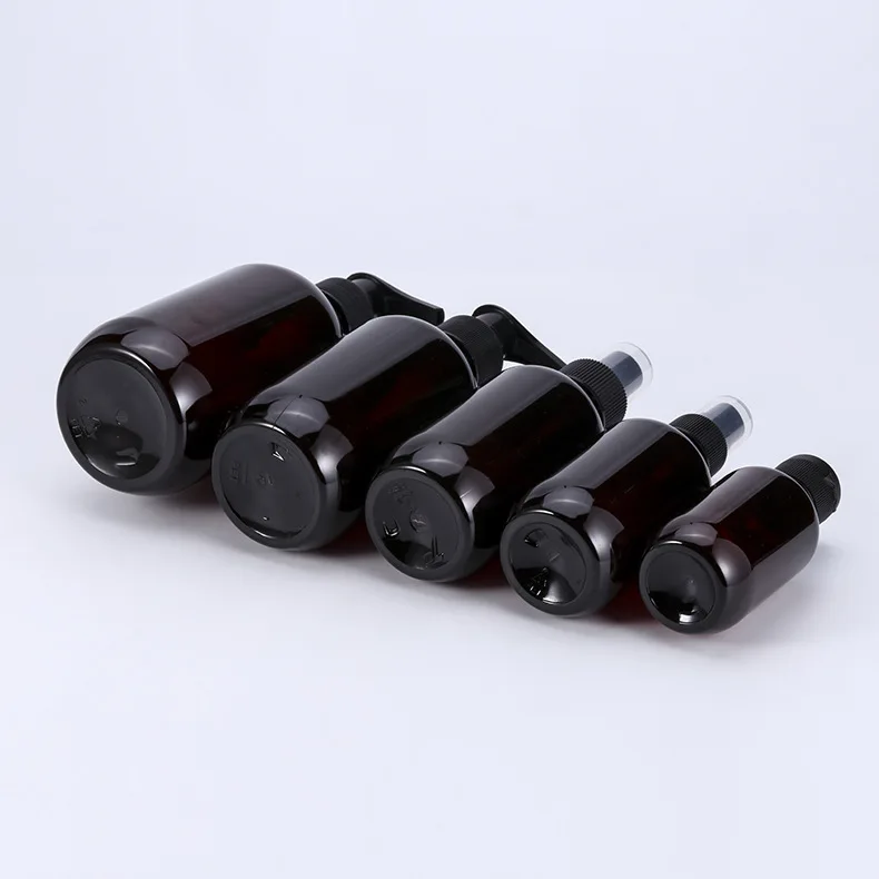 Long Neck 100ml 200ml 500ml Amber PET Plastic Pump Bottles for Shampoo Lotion Face Masks Skin Care Serum
